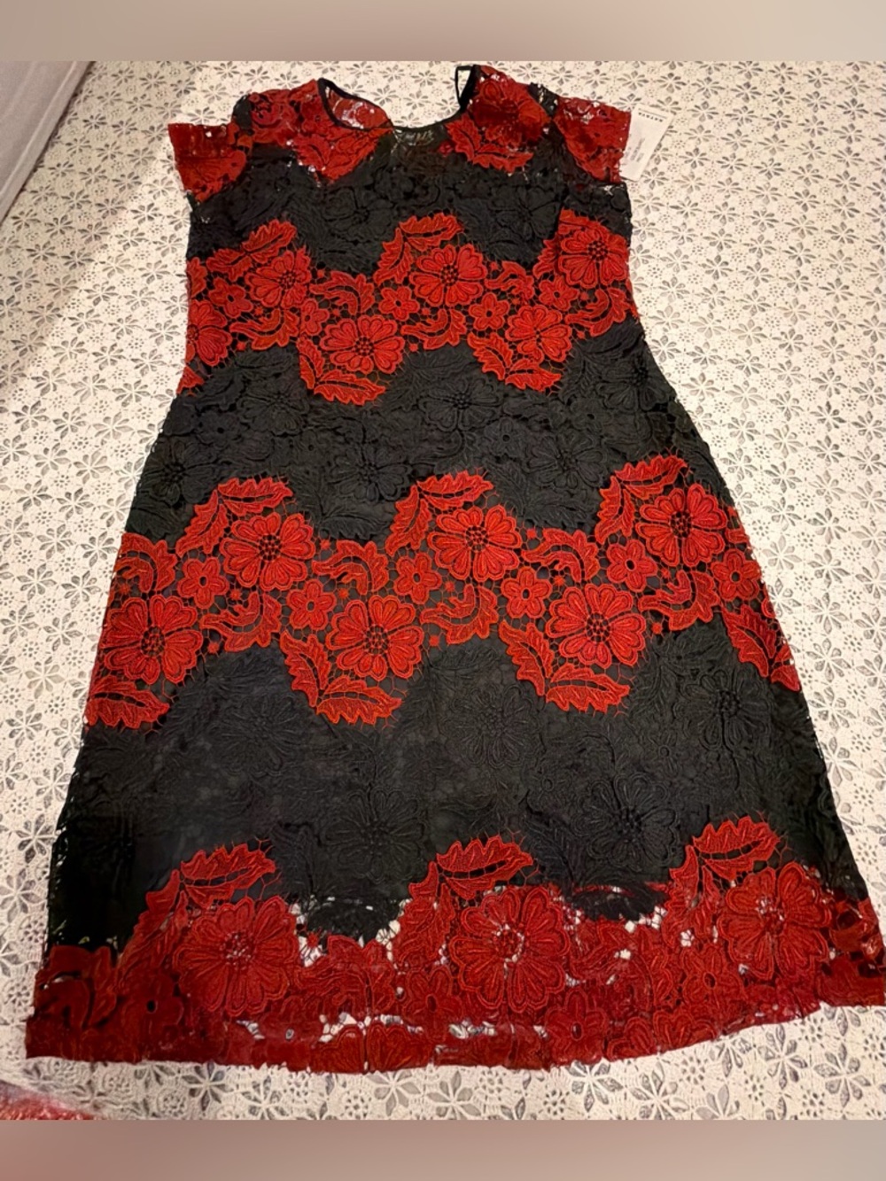 NWT Kataya collection Black & Red Floral Lace Shift Dress 14
